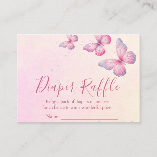 Pink Butterfly Diaper Raffle Enclosure Card (Front)