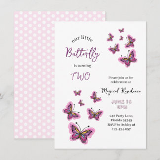 Pink Butterfly Dreams Birthday Invitation