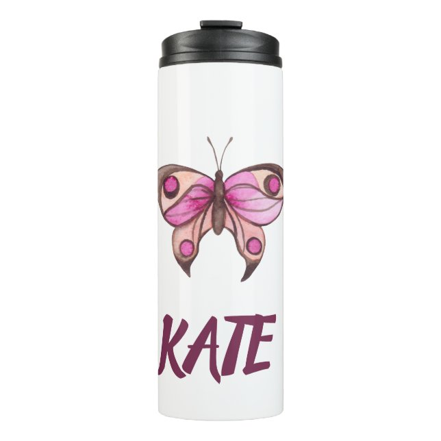 Pink Butterfly Fancy Thermal Tumbler (Front)