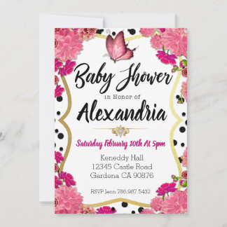 Pink Butterfly floral Baby shower invitation