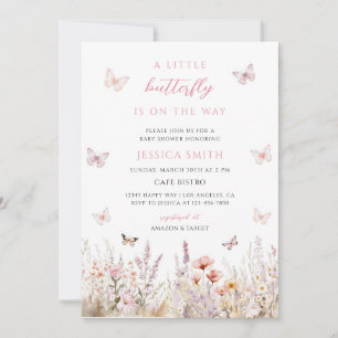 Pink Butterfly Floral Baby Shower Invitation