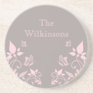 Pink Butterfly Floral Coaster