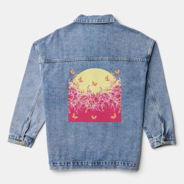 Pink Butterfly Floral Denim Jacket (Back)