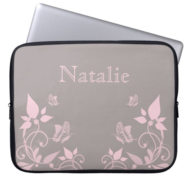 Pink Butterfly Floral Electronics Sleeve (Front)