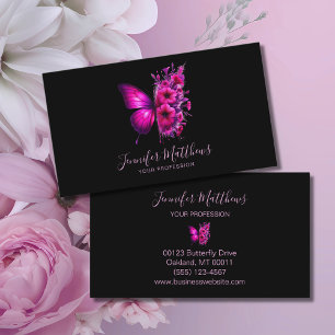 Pink Butterfly Floral Elegant Script Business Card