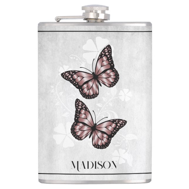 Pink Butterfly Floral Flask (Front)