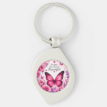 Pink Butterfly Floral Keychain Gift for Her