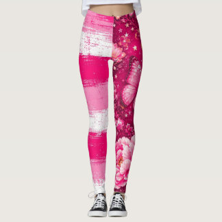 Pink Butterfly Floral Leggings
