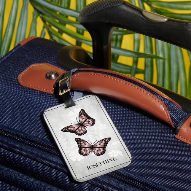 Pink Butterfly Floral Luggage Tag (Front Insitu 1)
