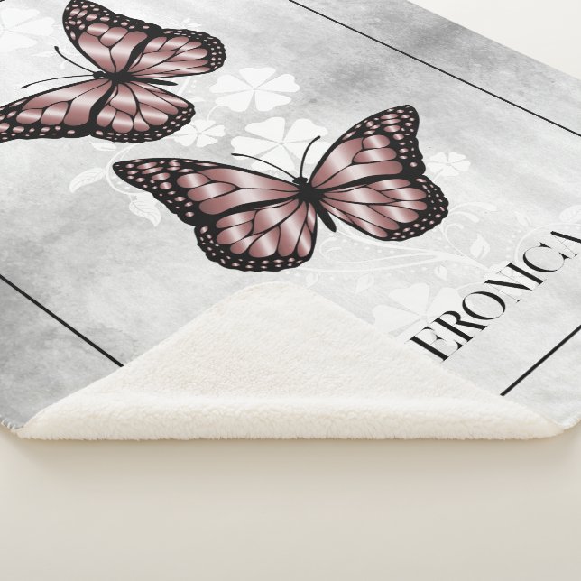 Pink Butterfly Floral Personalised Sherpa Blanket (3/4)