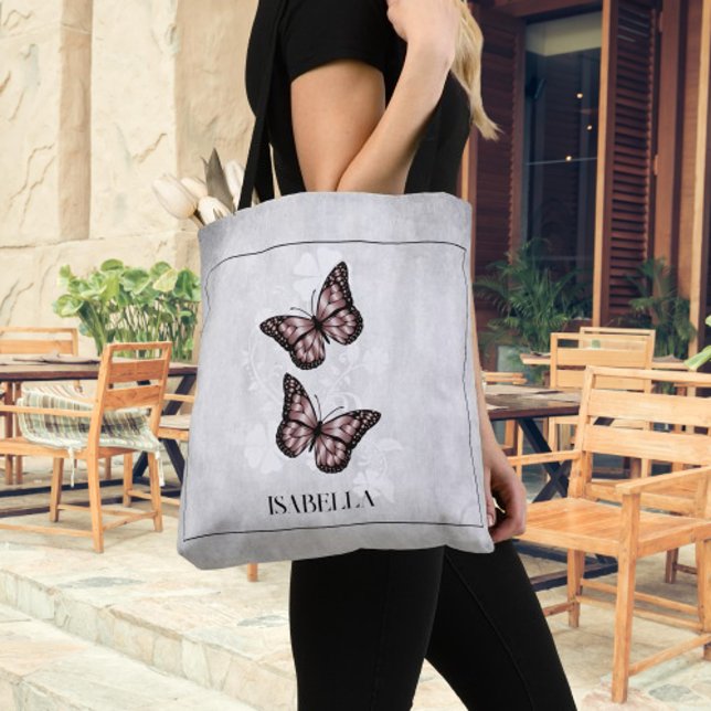 Pink Butterfly Floral Personalised Tote Bag (Pink Butterfly Floral Personalized Tote Bag)