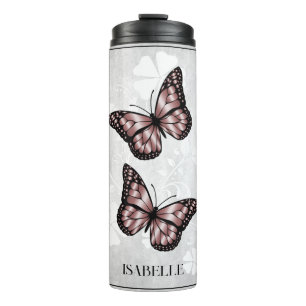 Pink Butterfly Floral Personalized Thermal Tumbler