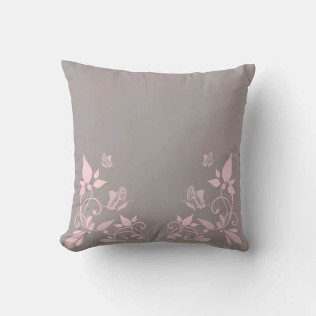 Pink Butterfly Floral Pillow (Front)