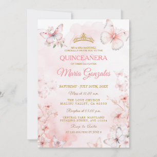 Pink Butterfly Floral Quinceañera  Invitation