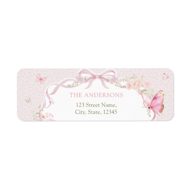 Pink Butterfly Floral Return Address Label (Front)