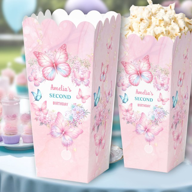 Pink Butterfly Floral Summer Girl Birthday Popcorn Favour Box (Pink Butterfly Floral Summer Girl Birthday Popcorn Favor Boxes)