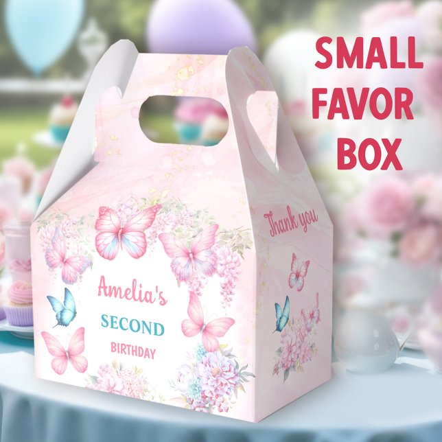 Pink Butterfly Floral Summer Girl Birthday Small Favour Box (Butterfly small favor boxes. You can choose from 3 sizes of these gable favor boxes.)