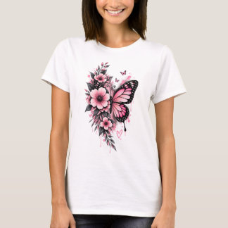 Pink Butterfly Floral T-Shirt | Feminine Flower Ae