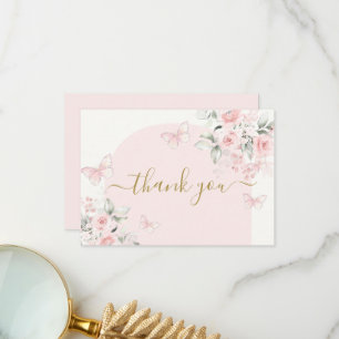 Pink Butterfly floral thank you card