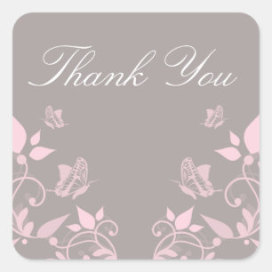 Pink Butterfly Floral Thank You Stickers