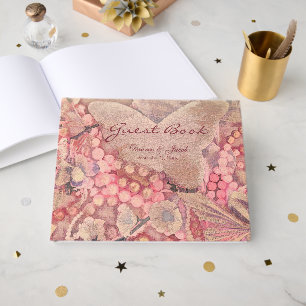 Pink Butterfly Floral Vintage Wedding Watercolor Guest Book