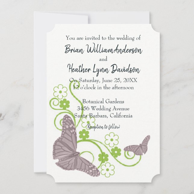 Pink Butterfly Floral Wedding Invitation (Front)