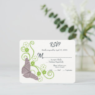 Pink Butterfly Floral Wedding RSVP Card