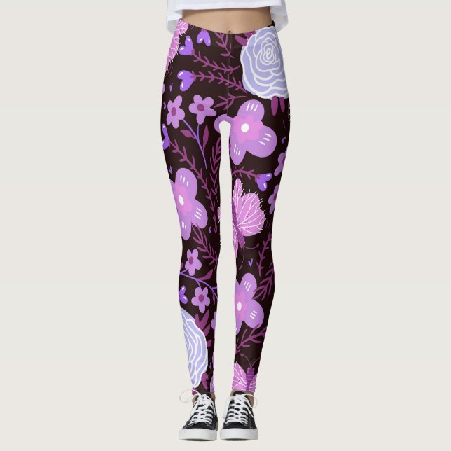 Pink Butterfly Flower Leggings (Front)