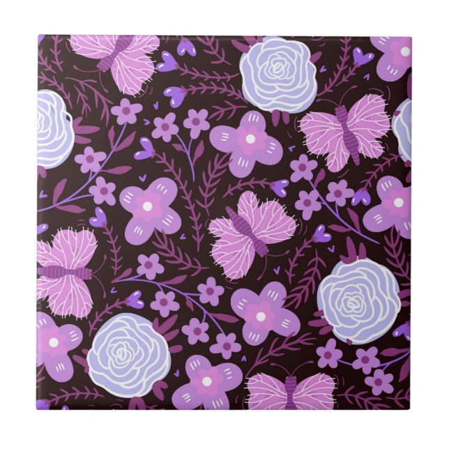 Pink Butterfly Flower Tile (Front)