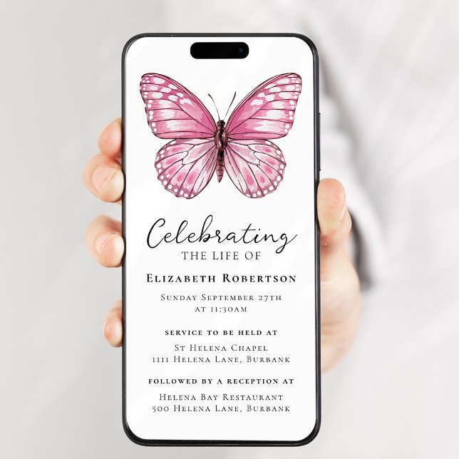 Pink Butterfly Funeral Digital Evite Invitation (Creator Uploaded)