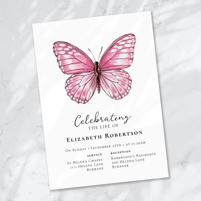 Pink Butterfly Funeral  Invitation (Creator Uploaded)