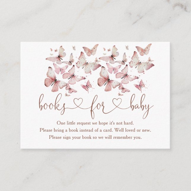 Pink Butterfly Girl Baby Shower Books For Baby  Enclosure Card (Front)