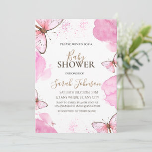 Pink Butterfly Girl Baby Shower Invitation