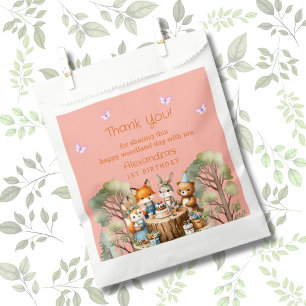 Pink Butterfly Girl Woodland Animals 1st Birthday Favour Bags