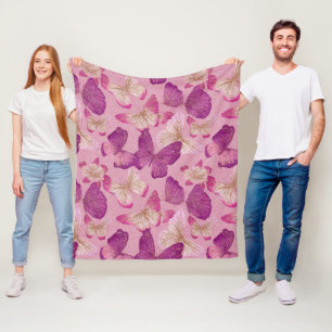 Pink Butterfly Glitter Seamless Pattern Fleece Blanket