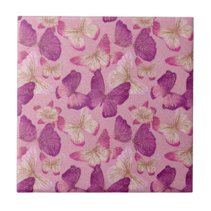 Pink Butterfly Glitter Seamless Pattern Tile