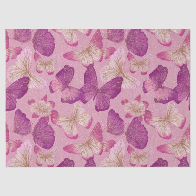 Pink Butterfly Glitter Seamless Pattern Tissue Paper (Front)