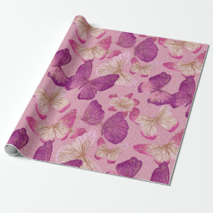 Pink Butterfly Glitter Seamless Pattern Wrapping Paper