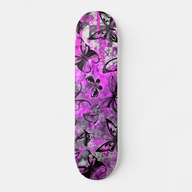 Pink Butterfly Graffiti Skateboard (Front)