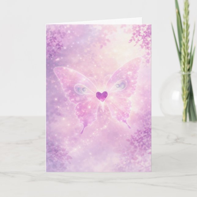 Pink Butterfly Heart Greeting Card (Front)
