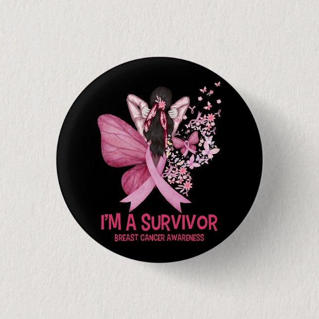 Pink Butterfly Heart I'm A Survivor Breast Cancer  3 Cm Round Badge (Front)