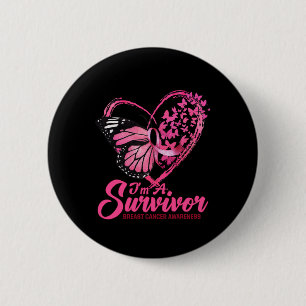 Pink Butterfly Heart I'm A Survivor Breast Cancer  6 Cm Round Badge