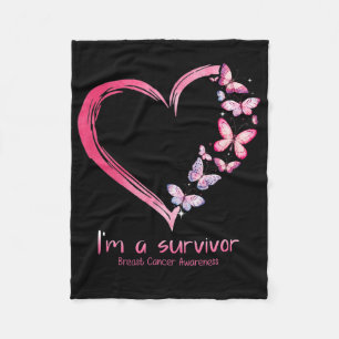 Pink Butterfly Heart I'm A Survivor Breast Cancer Fleece Blanket