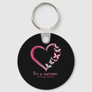 Pink Butterfly Heart I'm A Survivor Breast Cancer Key Ring