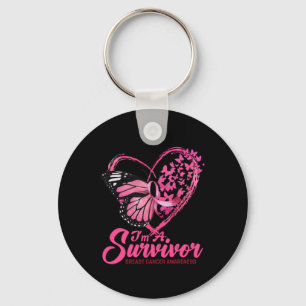 Pink Butterfly Heart I'm A Survivor Breast Cancer Key Ring