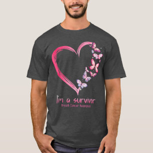 Pink Butterfly Heart I'm A Survivor Breast Cancer T-Shirt