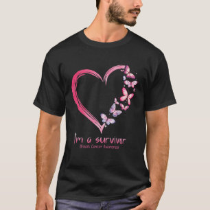 Pink Butterfly Heart I'm A Survivor Breast Cancer  T-Shirt