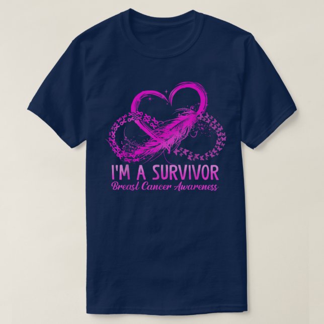 Pink Butterfly Heart I'm A Survivor Breast Cancer  T-Shirt (Design Front)