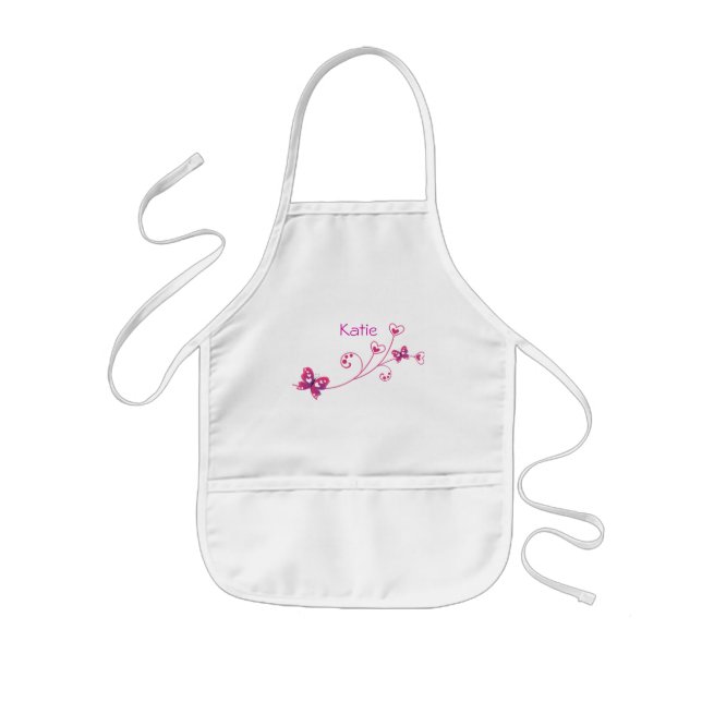 Pink Butterfly Hearts Art Smock Kids Apron (Front)
