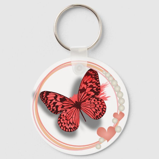 Pink Butterfly & Hearts Pretty Key/bag Chain Key Ring (Front)